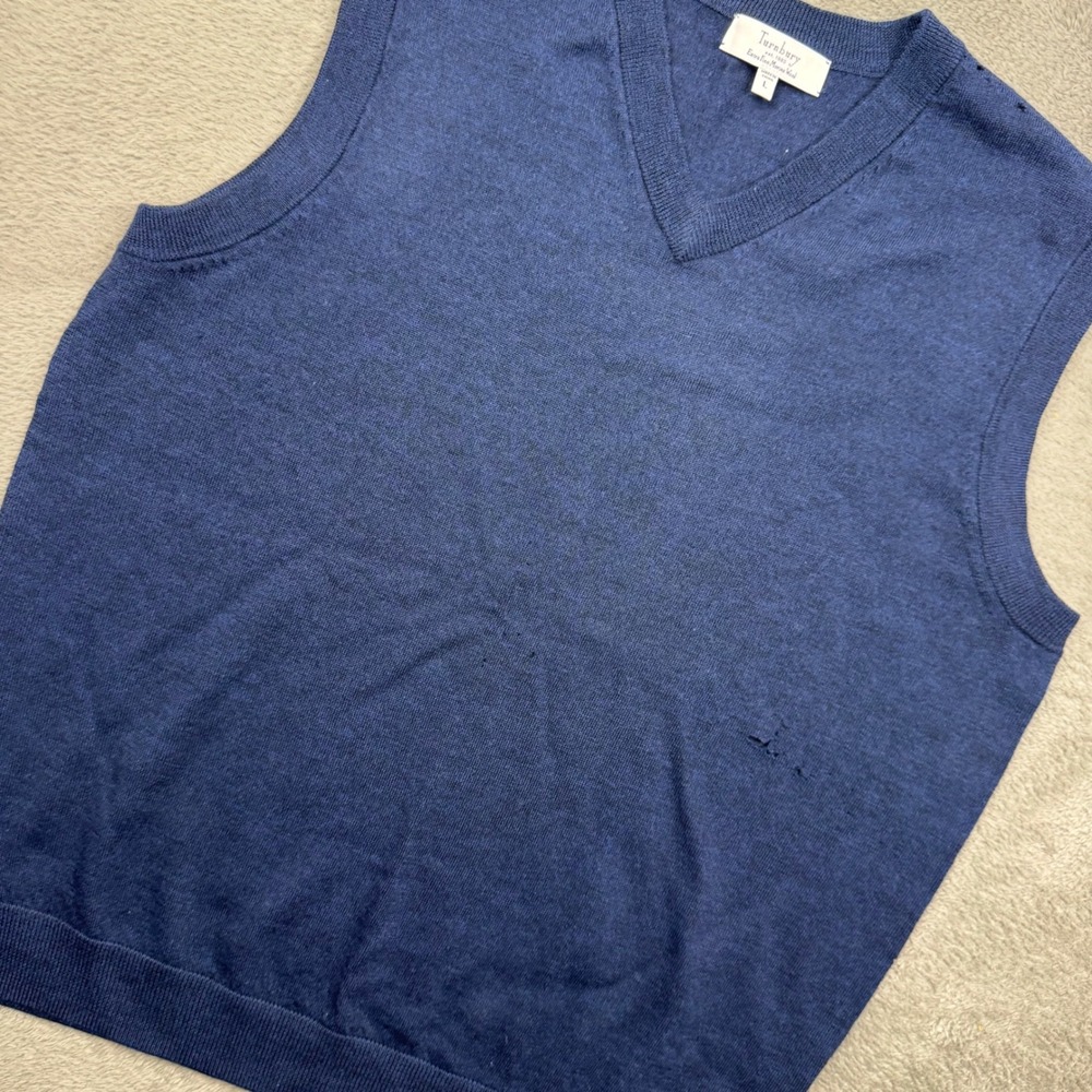 Turnbury Sweater Vest Mens L Navy Blue Fair Vintage 90s Merino Wool V-Neck 4320
